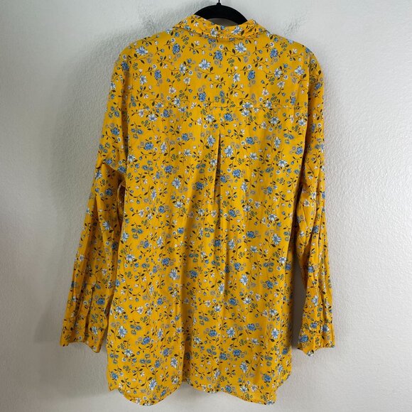 Old Navy Womens Plus XXL Classic Shirt Yellow Floral Button Up Long Sleeve Top - Picture 8 of 9
